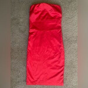 90s Vintage Céline by Champion Small Red Striped Strapless Pencil Mini Dress